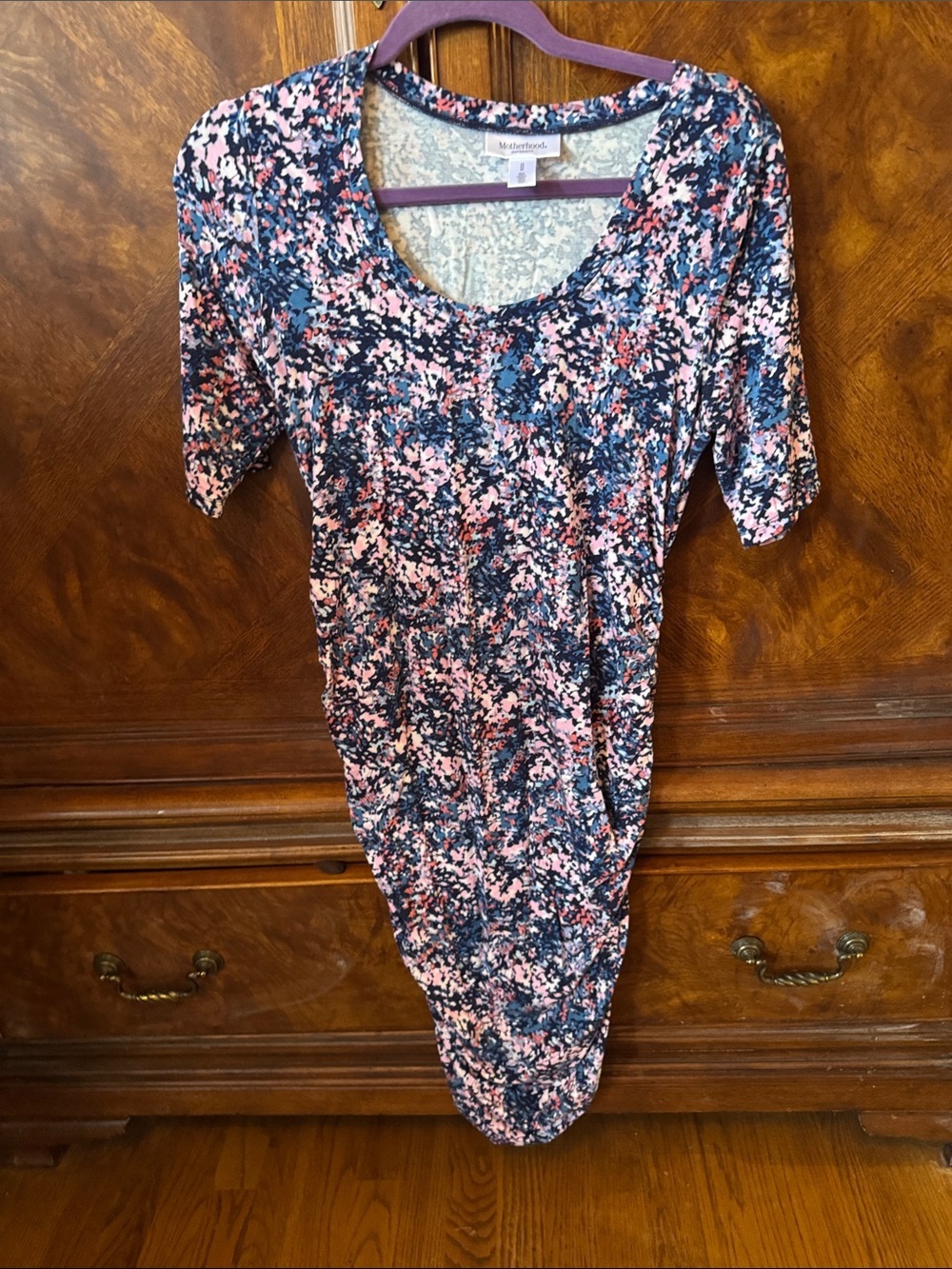 Motherhood Maternity Navy & Pink Floral Maternity Midi Dress size Medium